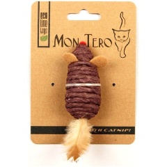 Изображение товара Игрушка для кошек МОН ТЕРО ЭКО мышь с перьями, с кошачьей мятой, фиолетовая 7,6 см