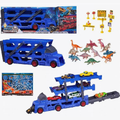 Изображение товара Игровой набор JUNFA WT-10566/голубой Автовоз-катапульта с 8 машинками и 12 динозаврами