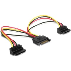 Изображение товара Кабель питания SATA Cablexpert, 15см, 15pin (M)/2x15pin(F) на 2 SATA устр, угл. разъем