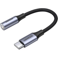 Изображение товара Кабель UGREEN USB-C - AUX Jack 3.5 мм, с чипом DAC (ЦАП), 0.1м, серый(80154)