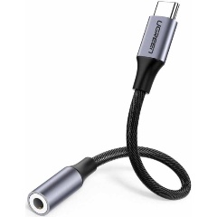 Изображение товара Кабель UGREEN USB-C - AUX Jack 3.5 мм, в оплетке, 0.1 м, серо-черный