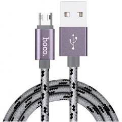 Изображение товара Кабель USB2.0 Hoco AM/MicroUSB, 2.4А, текстильная оплетка, X2, 1м, серебристый