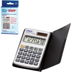 Изображение товара Калькулятор карманный Staff STF-1008, 8-разрядный, металлический, двойное питание, 103х62 мм