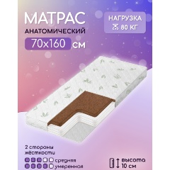 Изображение товара Матрас Капризун Струтто с кокосом 70х160х11 см гипоаллергенный беспружинный двухсторонний