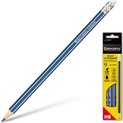 Изображение товара Карандаш чернографитный Brauberg ZTX, 12 штук, HB, с ластиком, синий корпус, картонная упаковка