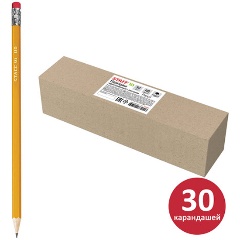 Изображение товара Карандаши чернографитные простые с ластиком HB, ВЫГОДНАЯ УПАКОВКА КОМПЛЕКТ 30 штук, STAFF, 181881