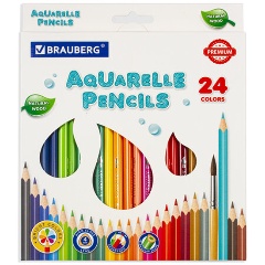 Изображение товара Карандаши цветные акварельные BRAUBERG PREMIUM AQUARELLE, 24 цвета, грифель мягкий 4 мм