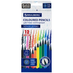 Изображение товара Цветные карандаши BRAUBERG 12 цветов черное дерево грифель 3,3 мм