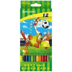 Изображение товара Карандаши цветные BRAUBERG "Football match", 12 цветов, заточенные, картонная упаковка, 180534