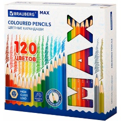 Изображение товара Карандаши цветные супермягкие яркие классические BRAUBERG MAX 120 цветов, шестигранные, натуральное дерево, грифель 3,3 мм, 182006