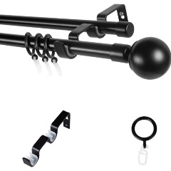 Изображение товара Карниз металлический двухрядный LM DECOR Лайт с наконечником Сфера 19/19мм, черный матовый, 240 см