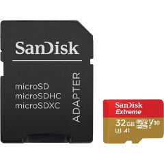 Карта памяти Sandisk Extreme microSDHC 32Gb UHS-I U3 V30 A1 + ADP (100/60 MB/s), SDSQXAF-032G-GN6MA
