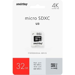 Изображение товара Карта памяти micro SDHC 32Gb SmartBuy Pro UHS-I U3 + ADP (95/60 Mb/s)