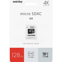Карта Памяти micro SDXC 128Gb SmartBuy Pro UHS-I U3 + ADP (90/70 Mb/s)