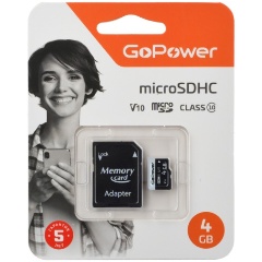 Изображение товара Карта памяти microSD GoPower 4GB Class10 15 МБ/сек V10 с адаптером