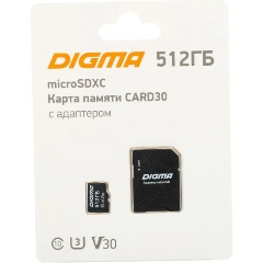 Изображение товара Карта памяти microSDXC 512Gb Digma CARD30 V30+adapter (DGFCA512A03)