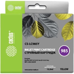 Изображение товара Струйный картридж Cactus CS-LC985Y желтый (15мл) для Brother DCP J515W, DCP J515, MFC J265W, DCP J315W, DCP J315, MFC J265