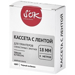 Изображение товара Кассета с лентой S'OK by Sakura Printing TZES241 для Brother, черный на белом, 18мм/8м , наклейка