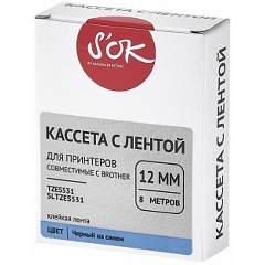 Изображение товара Кассета с лентой S'OK by Sakura Printing TZES531 для Brother, черный на синем, 12мм/8м , наклейка