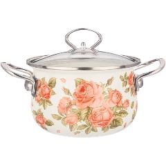 Изображение товара Кастрюля AGNESS эмалированная со стекл. крышкой серия "корейская роза" 2.0 л, 18*11 см