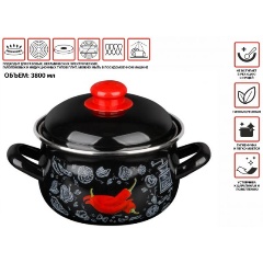 Изображение товара Кастрюля стальная эмалированная, 3.8 л, серия Перчик, PERFECTO LINEA (подходит для всех типов плит, включая индукцию) (50-367838)