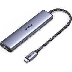 Изображение товара Хаб (разветвитель) UGREEN USB-C - HDMI, 1xUSB3.0 A, 2xUSB2.0 A, PD Power Converter, серебристый (15495)