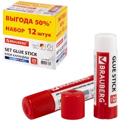 Изображение товара Клей-карандаш BRAUBERG 25 г ВЫГОДНАЯ УПАКОВКА, КОМПЛЕКТ 12 штук