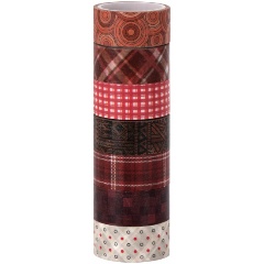 Изображение товара Лента для декора WASHI оттенки красного 15 мм 3 м 7 дизайнов