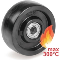 Изображение товара Колесо термостойкое Tellure Rota 672502 под ось, диаметр 100мм, грузоподъемность 200кг, фенольная смола до 300С, шариковые подшипники под ось 15 мм в