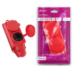 Изображение товара Колодка каучуковая duwi 2 гнезда, с/з, с крышкой, 3680Вт, 16A, IP44, красная, 27465