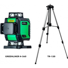 Изображение товара Комплект INSTRUMAX: лазерный уровень GREENLINER 4-360 + штатив телескопический с резьбой 1/4 (5/8) дюйма TR-120 (IM0136_K)