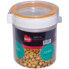 Изображение товара Контейнер круглый BORA 80х92 мм, полоса оранжевая, пластик 0,6 л