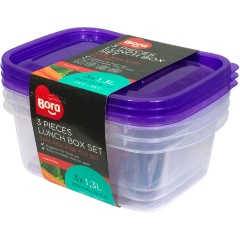 Изображение товара Набор из 3-х контейнеров прямоугольных BORA 200х145х78 мм, фиолетовая крышка, пластик 1,3 л