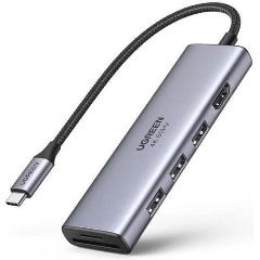 Изображение товара Хаб (разветвитель) UGREEN 6 в 1, 3 х USB 3.0, HDMI, SD/TF, серый