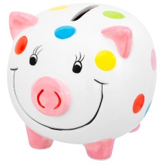 Изображение товара Копилка Elan Gallery "Свинюшка белая в горошек розовый пятачок" 11*10*9,7 см, керамика (350131 Elan)