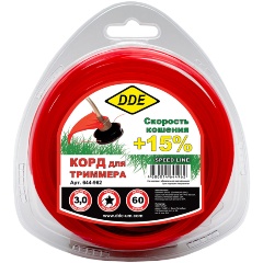 Изображение товара Корд триммерный в блистере DDE "Speed line" (звезда) 3,0 мм х 60 м, красный