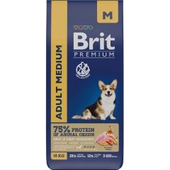 Изображение товара Корм сухой Brit Premium Dog Adult Medium для взрослых собак средних пород, с курицей 15 кг (Уценка - У20)