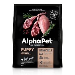 Изображение товара Корм сухой AlphaPet Superpremium полнорационный для щенков, беременных и кормящих собак мелких пород (с ягненком и индейкой) 7 кг