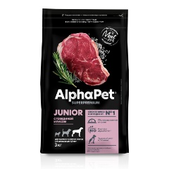 Изображение товара Корм сухой AlphaPet Superpremium с говядиной и рисом для щенков крупных пород с 6 месяцев до 1,5 лет, 3 кг