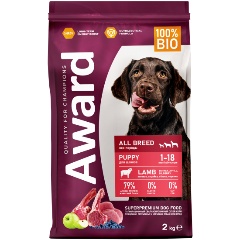 Изображение товара Корм сухой AWARD для щенков от 1 месяца, беременных и кормящих сук всех пород с ягненком и индейкой с добавлением яблока и черники 2кг
