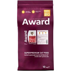 Изображение товара Корм сухой AWARD Indoor Big cats для взрослых домашних кошек крупных пород с говядиной и курицей с добавлением брокколи и юкки Шидигера 10кг