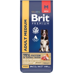 Изображение товара Корм сухой Brit Premium Dog Adult Medium для взрослых собак средних пород 10–25 кг, с индейкой и телятиной 15 кг