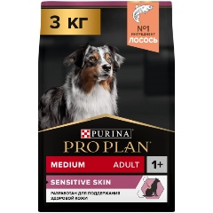 Изображение товара Корм сухой PRO PLAN® SENSITIVE SKIN для взрослых собак средних пород с чувствительной кожей, с высоким содержанием лосося, 3 кг