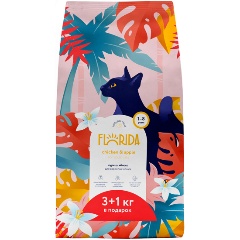 Изображение товара Корм сухой FLORIDA для взрослых кошек с курицей и яблоком 3+1, 4кг