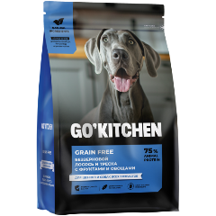 Изображение товара Корм сухой GO'KITCHEN для щенков и собак всех возрастов с лососем, треской, фруктами и овощами, 1,59 кг