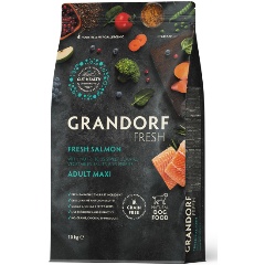 Изображение товара Корм сухой Grandorf Fresh, беззерновой с живыми пробиотиками, свежее филе лосося с бататом для собак крупных пород, 10 кг