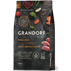 Изображение товара Корм сухой Grandorf Fresh, беззерновой с живыми пробиотиками, свежее мясо утки с бататом для собак средних и крупных пород, 10 кг