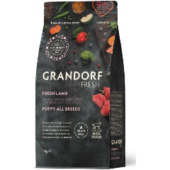 Изображение товара Корм сухой Grandorf Fresh, беззерновой с живыми пробиотиками, свежее мясо ягненка с бататом для щенков, 1 кг