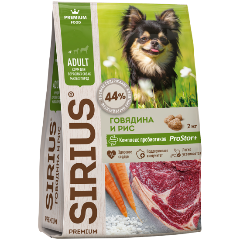 Изображение товара Корм сухой Sirius для взрослых собак малых пород Говядина 10 кг