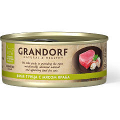 Изображение товара Корм влажный Grandorf для кошек филе тунца с мясом краба, 6шт х 70г